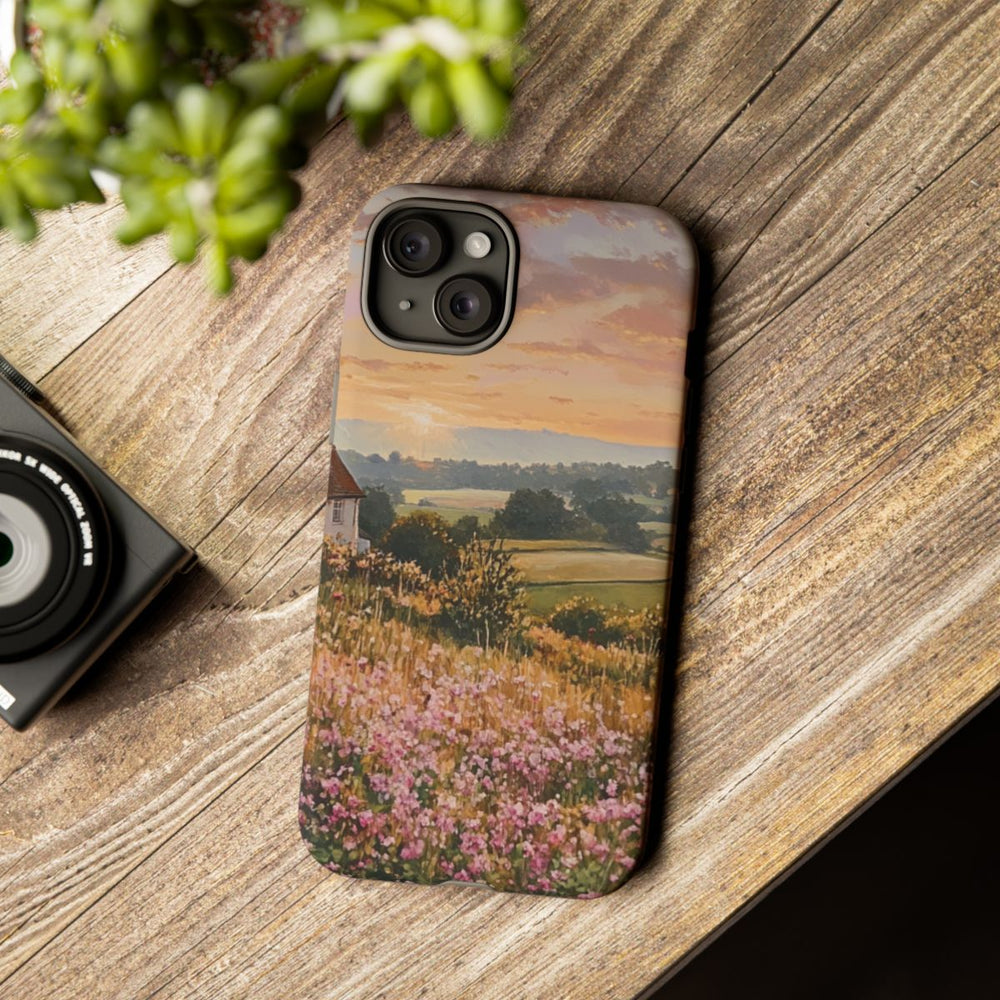 Landelijk Ochtendlandschap met Huisje en Bloemen