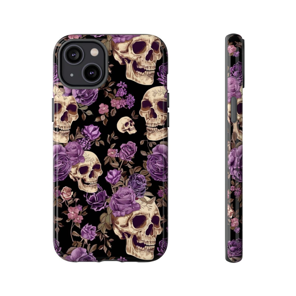 Paarse Rozen en Schedels Patroon
