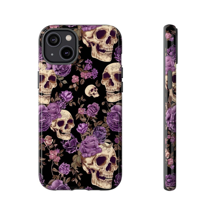 Paarse Rozen en Schedels Patroon