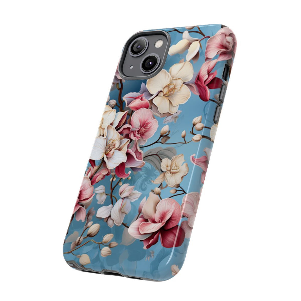 Orchideeën Bloemenpatroon op Blauwe Achtergrond