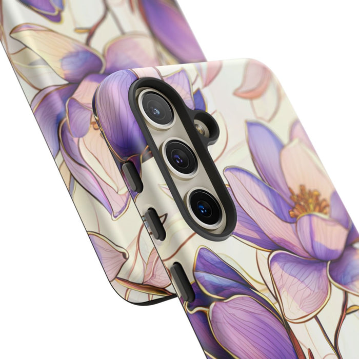 Paarse Magnolia’s in Glas-in-loodpatroon
