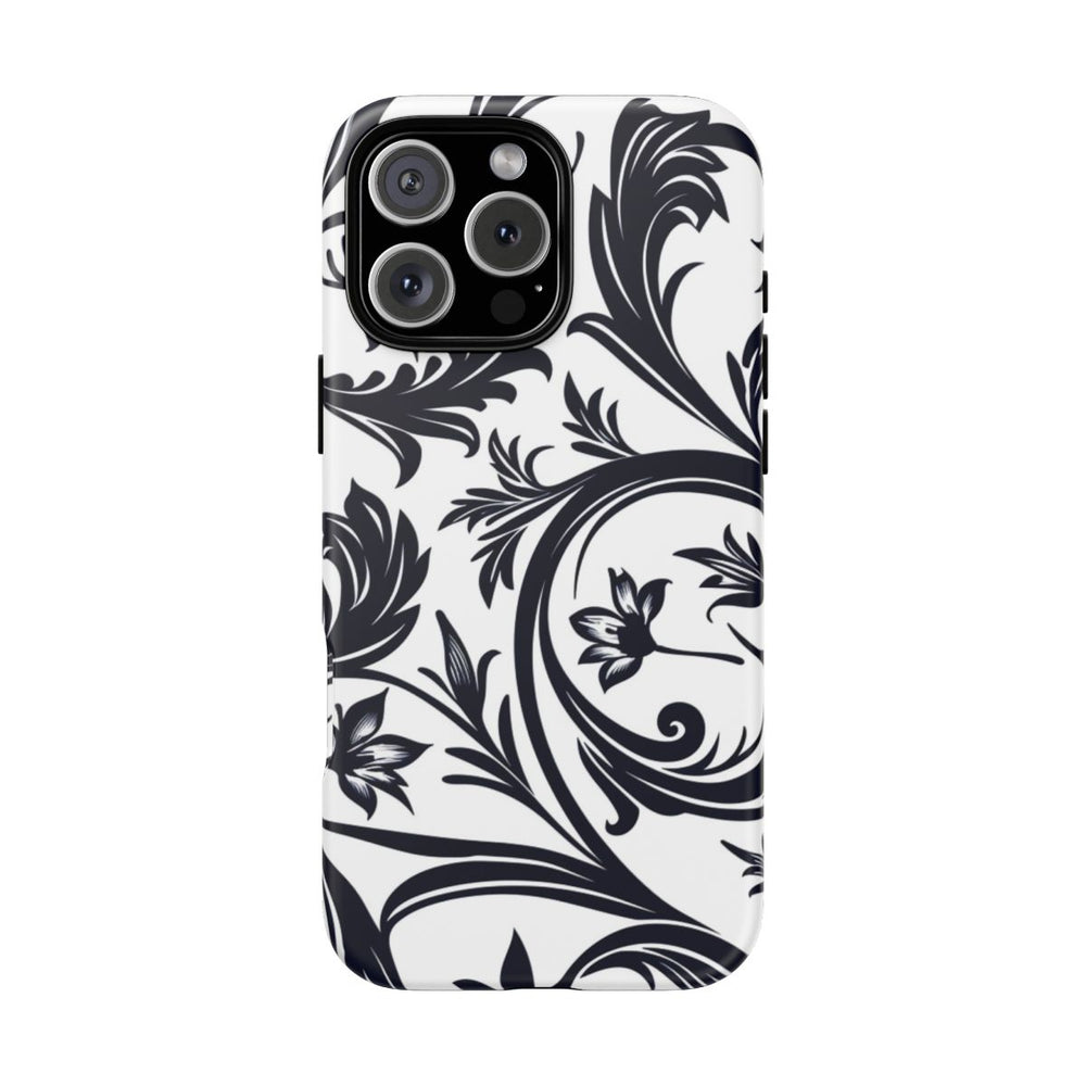 Zwart-Wit Bloemmotief met Sierlijke Krullen