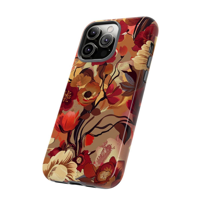 Warm Bloemenpatroon met Bourgondische en Oranje Kleuren