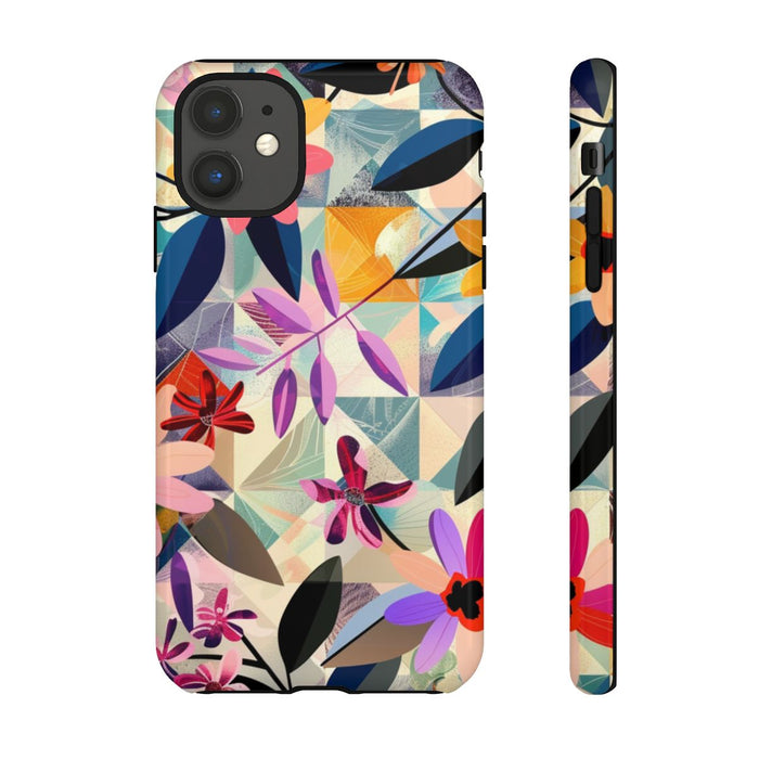 Kleurrijk Bloemenmotief met Geometrisch Patroon