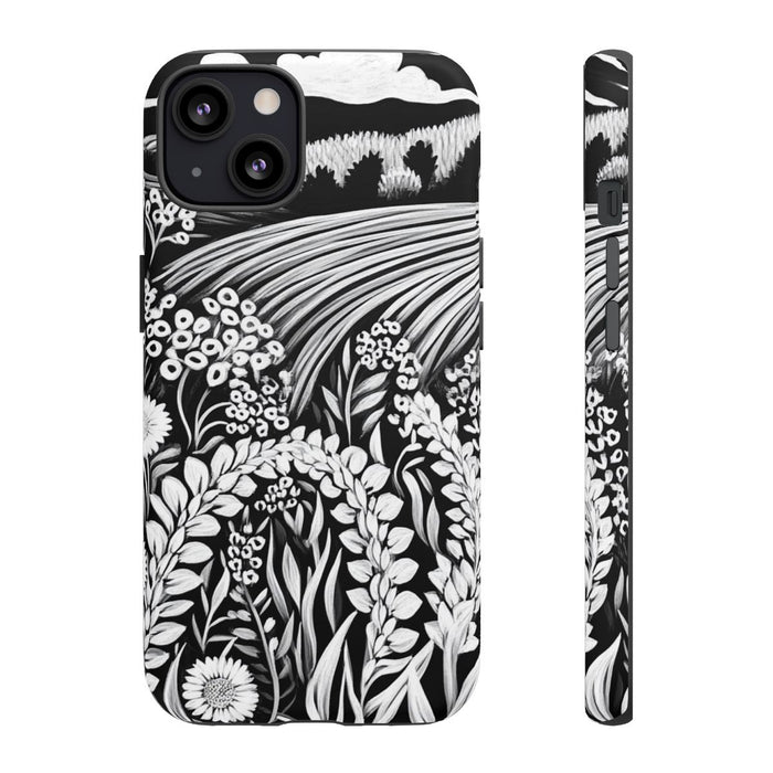 Zwart-Wit Folklore Bloemenlandschap