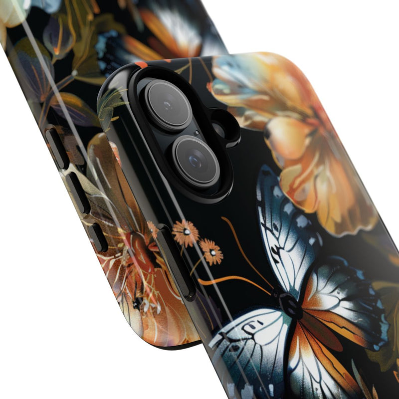 Vlinders en Bloemenpatroon op Zwart