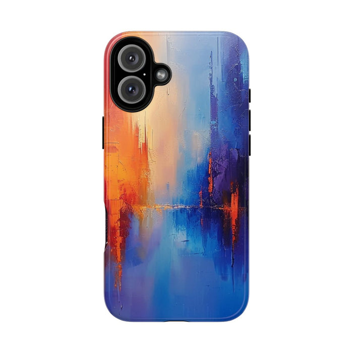 Levendige Abstracte Stadsgezicht in Blauw en Oranje