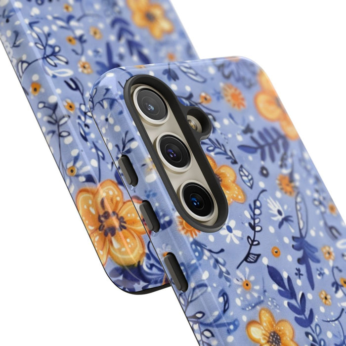 Blauw-Oranje Bloemenpatroon