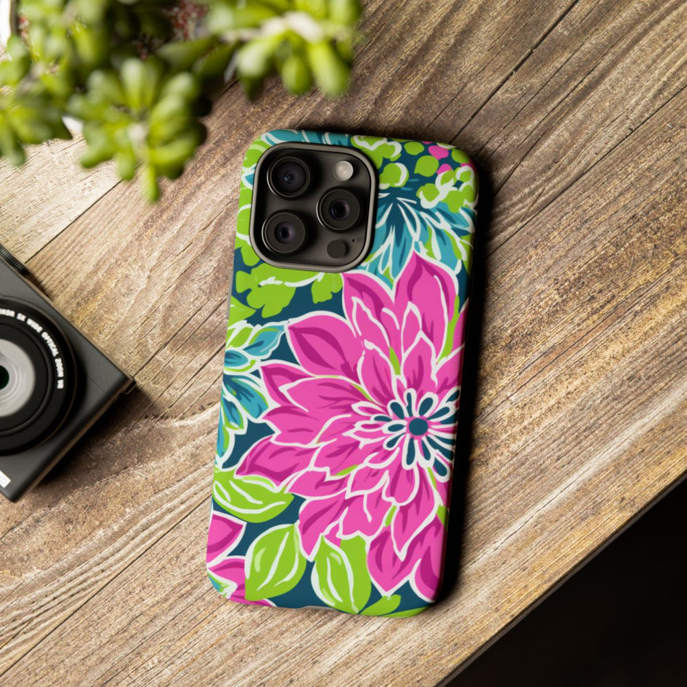 Vrolijk Bloemenpatroon met Roze en Blauwe Bloemen