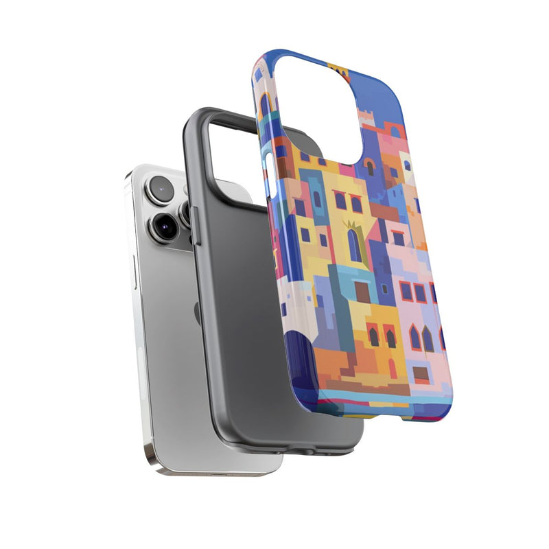 Kleurrijke Illustratie van een Kuststad