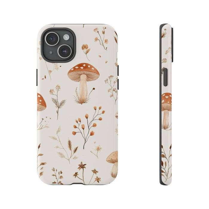 Bruine en Beige Paddenstoelen met Bloemrankenpatroon