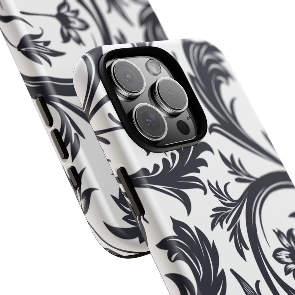 Zwart-Wit Bloemmotief met Sierlijke Krullen