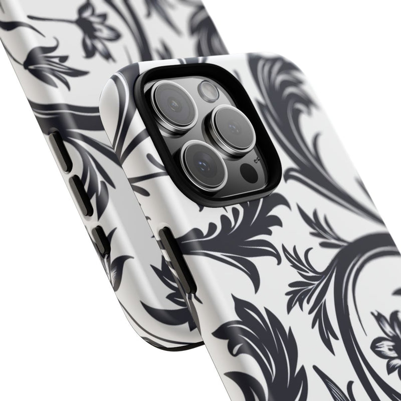 Zwart-Wit Bloemmotief met Sierlijke Krullen