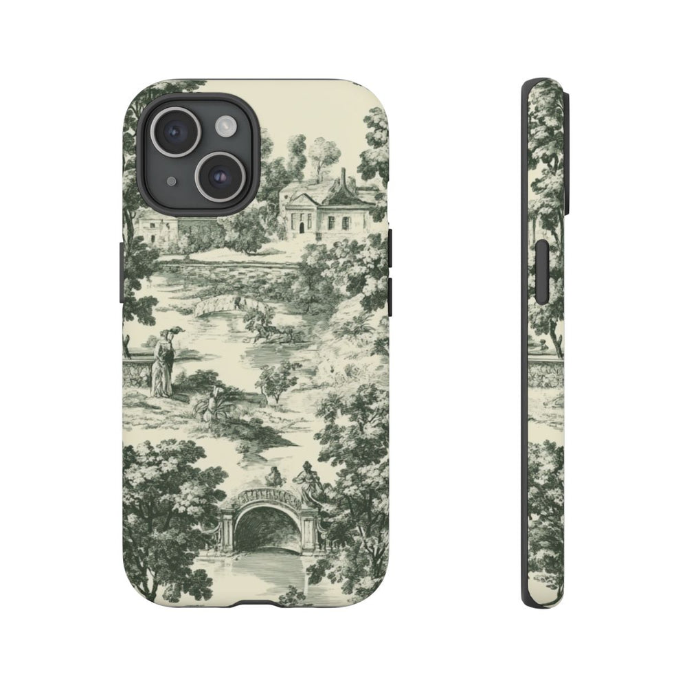 Landelijke Toile-Print met Bomen en Historische Taferelen