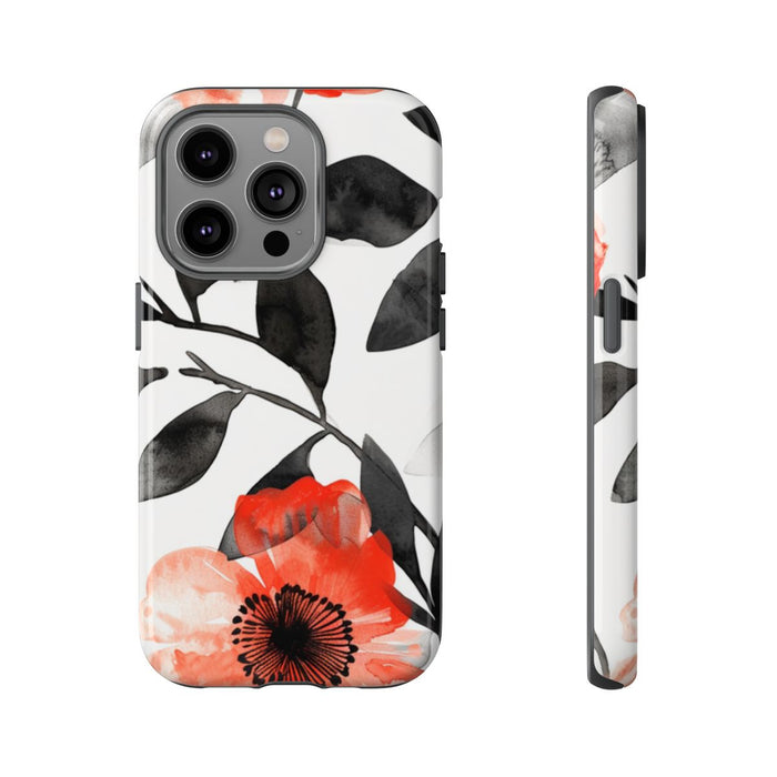 Rood-Zwart Waterverf Bloemenpatroon