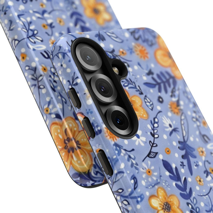 Blauw-Oranje Bloemenpatroon