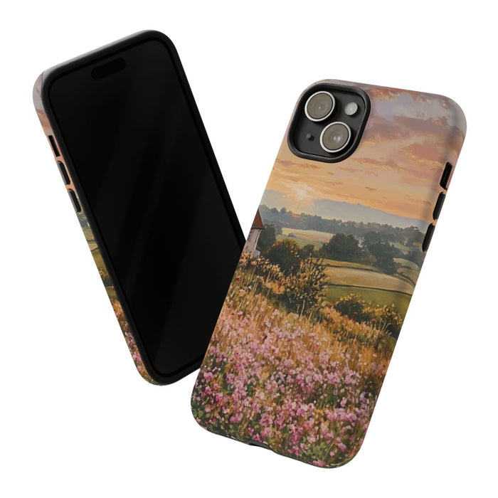 Landelijk Ochtendlandschap met Huisje en Bloemen