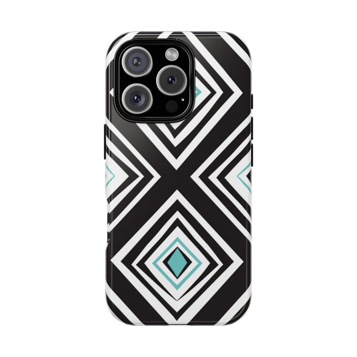 Geometrisch Zwart-Turquoise Diamantpatroon