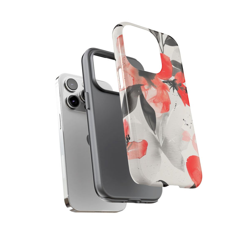 Rood-Zwart Waterverf Bloemenpatroon