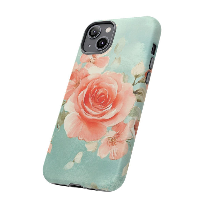 Aquarel Roze Rozen op Turquoise Achtergrond