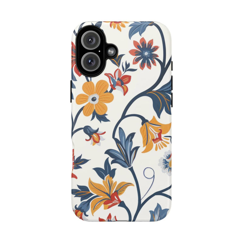 Retro Bloemenpatroon in Blauw, Rood en Geel