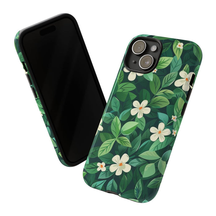 Groene Bladeren en Witte Bloemenpatroon