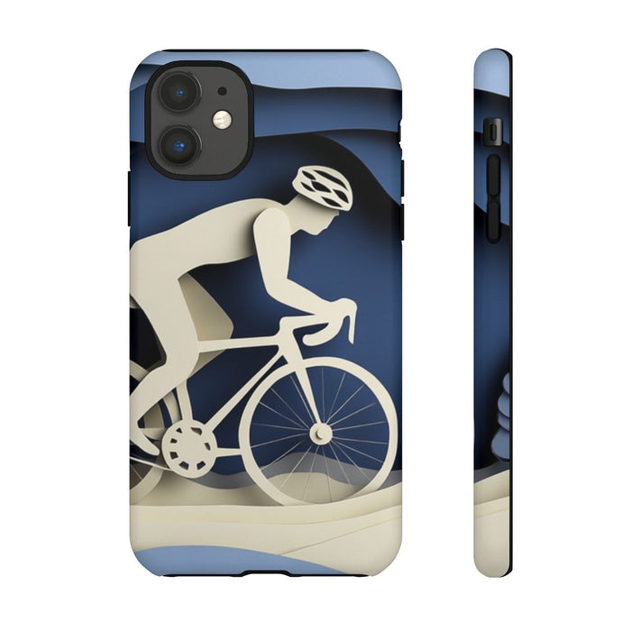 Fietser in Blauwe Papieren Landschap
