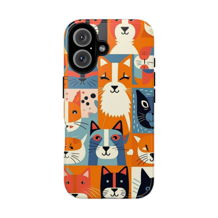 Vrolijke Kattenkopjes in Kleurrijk Patroon
