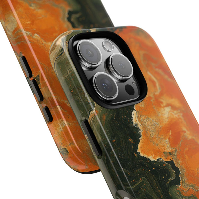 Abstract Patroon in Gebrand Oranje en Olijfgroen