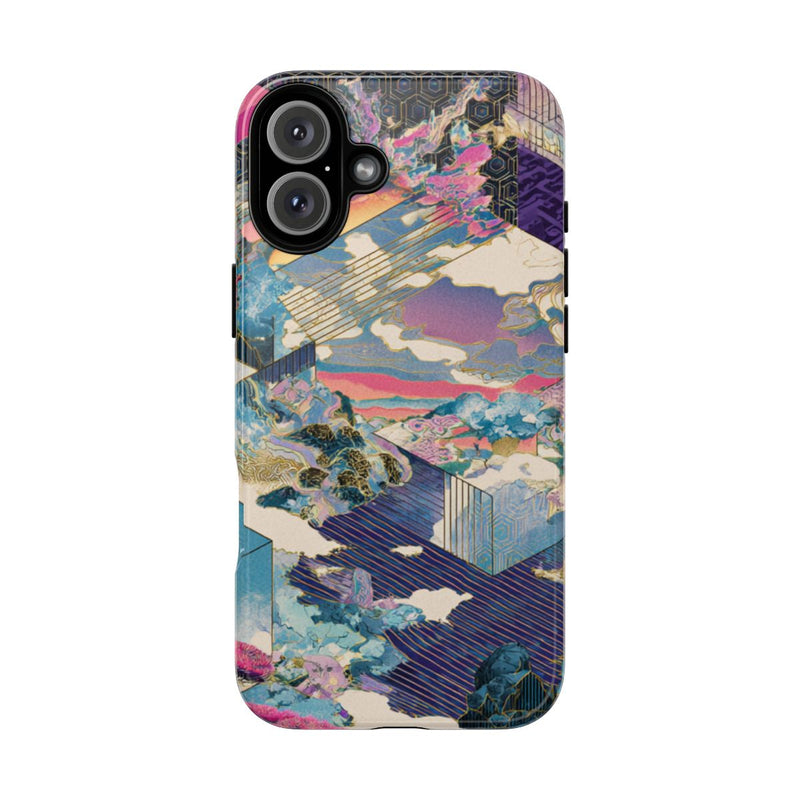 Abstracte Geometrische Landschap met Roze Bomen