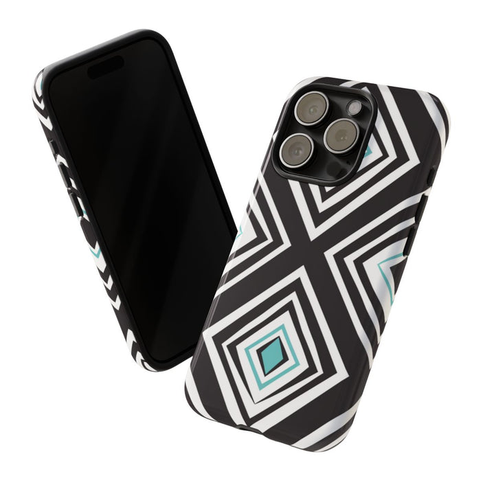 Geometrisch Zwart-Turquoise Diamantpatroon