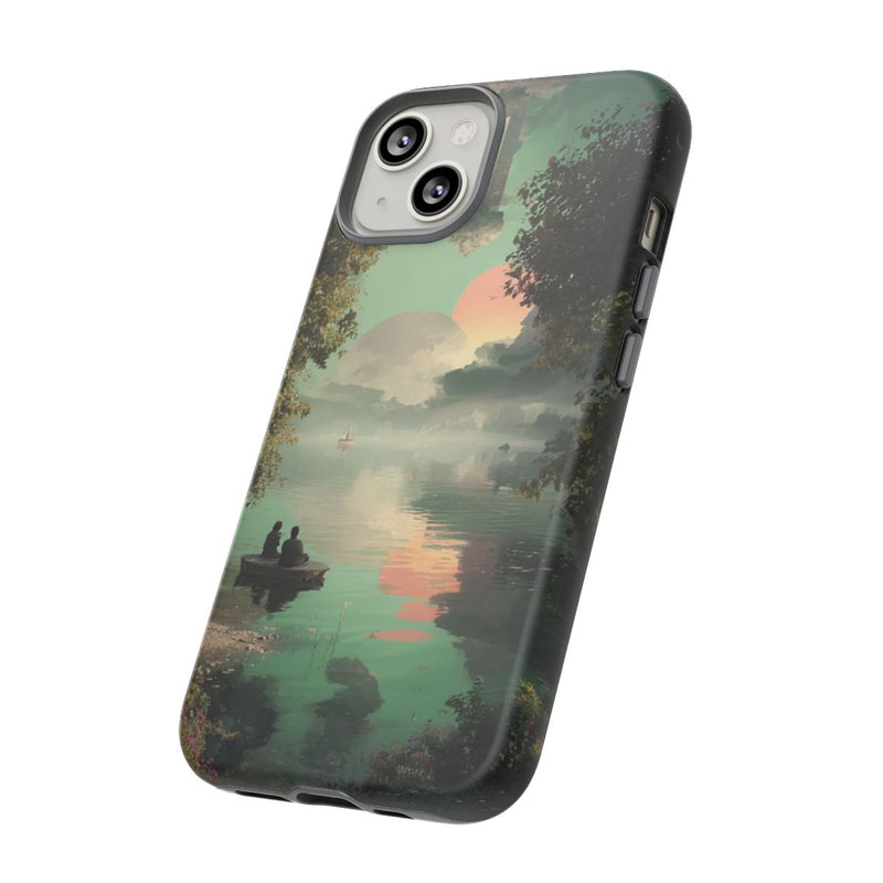 Sprookjesachtig Meerlandschap bij Zonsondergang met Twee Personen in Boot