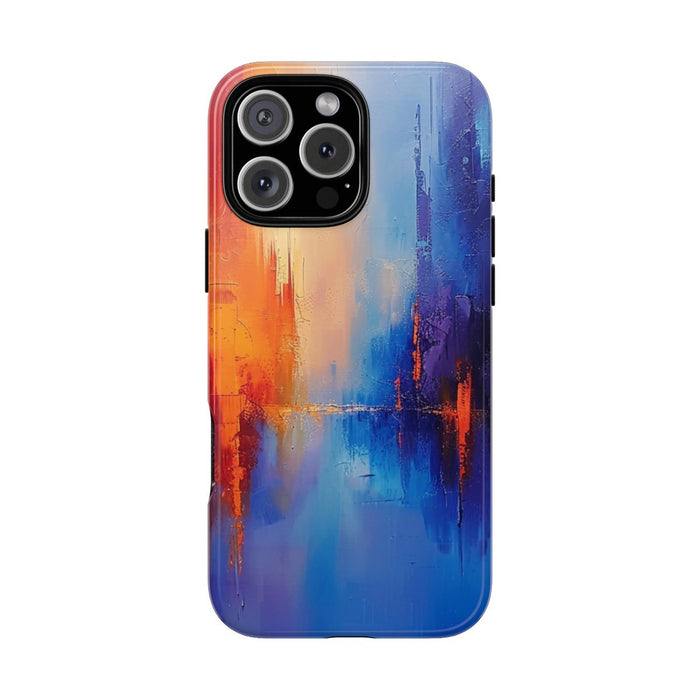 Levendige Abstracte Stadsgezicht in Blauw en Oranje