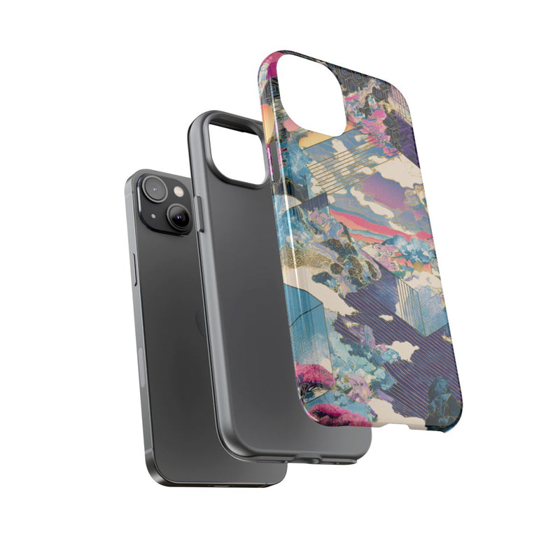 Abstracte Geometrische Landschap met Roze Bomen