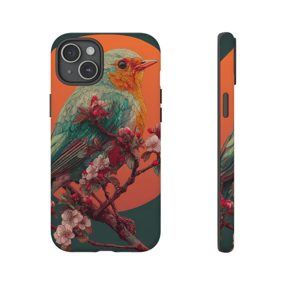 Kleurrijke Vogel met Bloesem en Oranje Maan