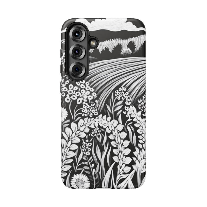 Zwart-Wit Folk Stijl Bloemenlandschap