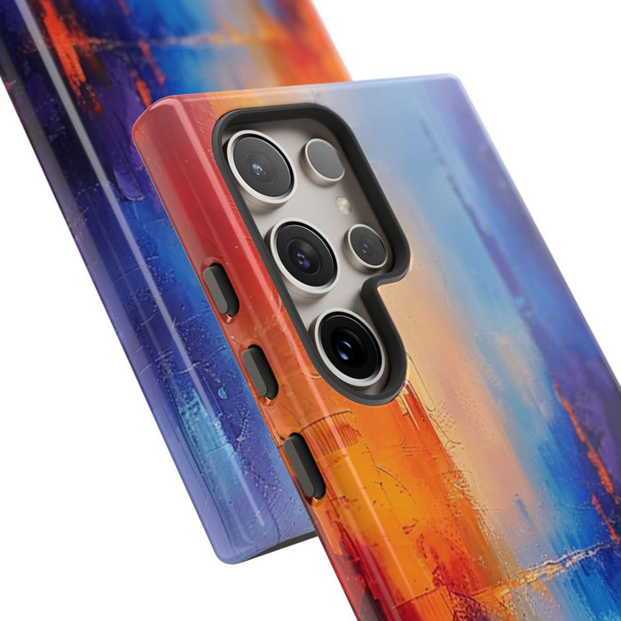 Levendige Abstracte Stadsgezicht in Blauw en Oranje