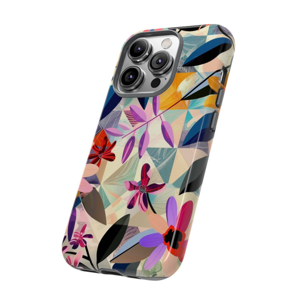 Kleurrijk Bloemenmotief met Geometrisch Patroon