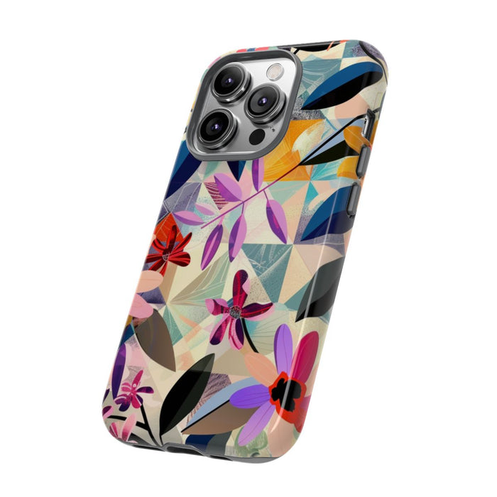 Kleurrijk Bloemenmotief met Geometrisch Patroon