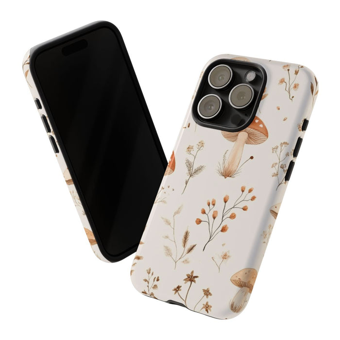 Bruine en Beige Paddenstoelen met Bloemrankenpatroon