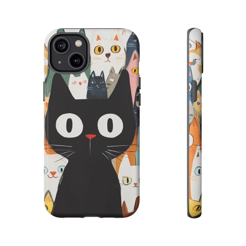 Grote Zwarte Kat met Kleurrijke Cartoonkatten