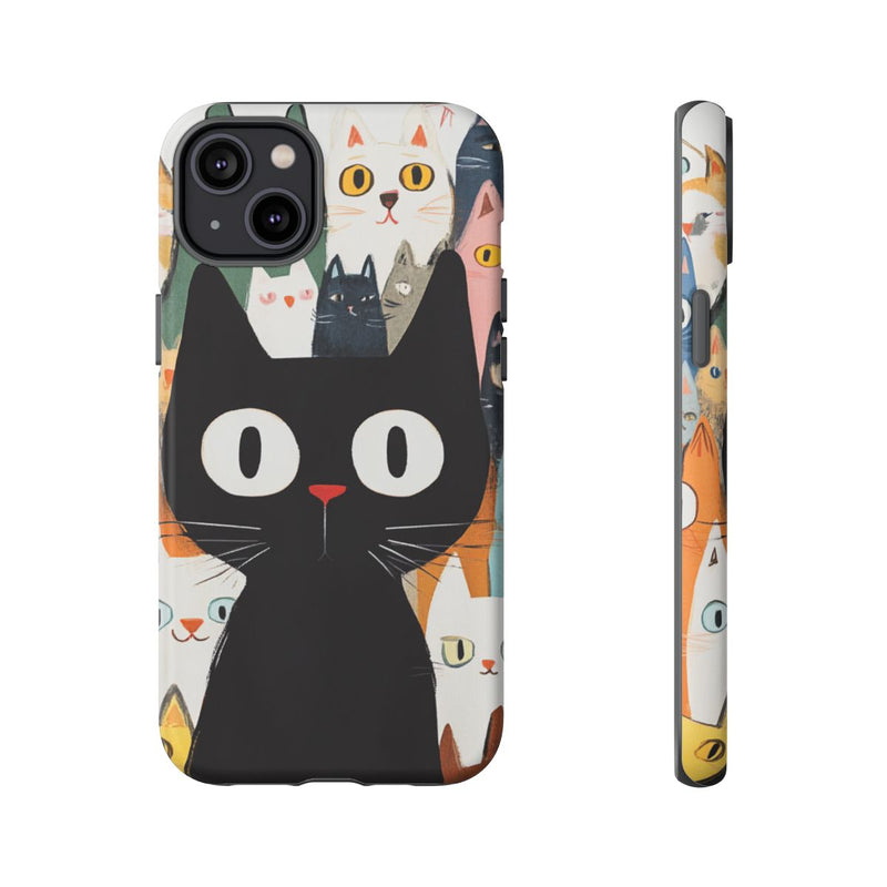 Grote Zwarte Kat met Kleurrijke Cartoonkatten