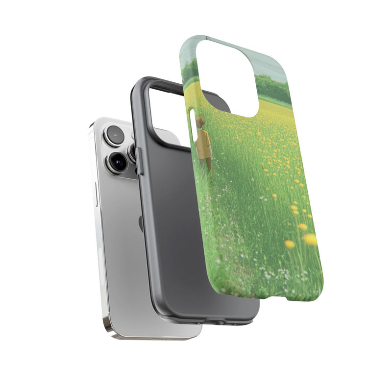 Jongen Wandelt Door Geel Bloemenveld