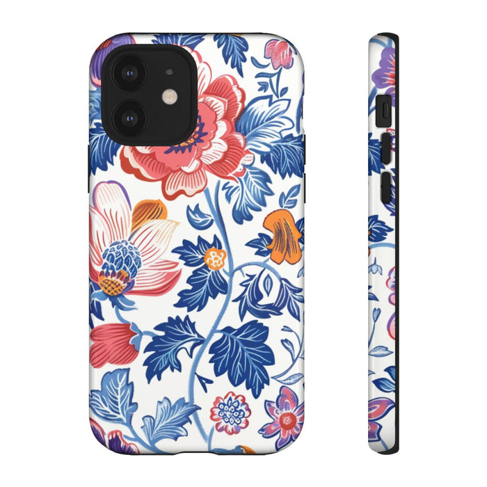 Kleurrijk Bloemenpatroon met Blauwe Bladeren