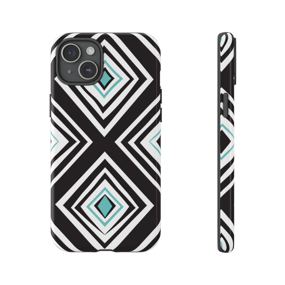 Geometrisch Zwart-Turquoise Diamantpatroon