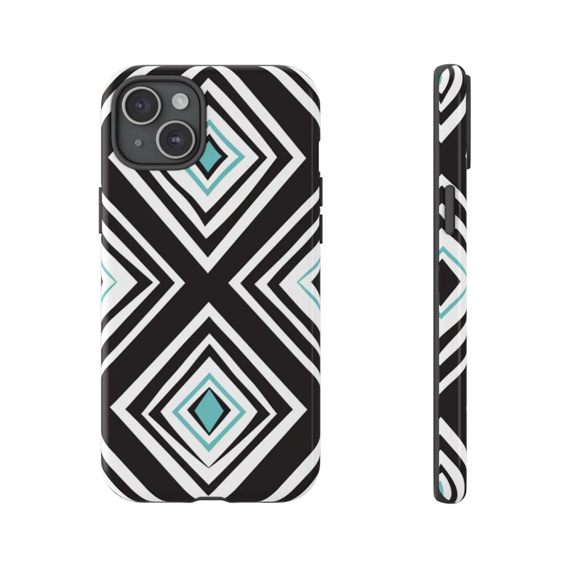 Geometrisch Zwart-Turquoise Diamantpatroon