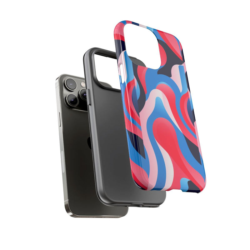 Blauw-Rood Abstract Golvend Patroon
