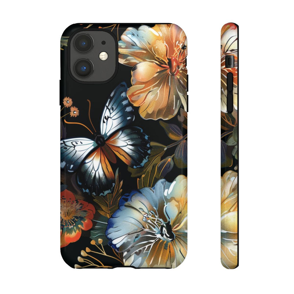 Vlinders en Bloemenpatroon op Zwart