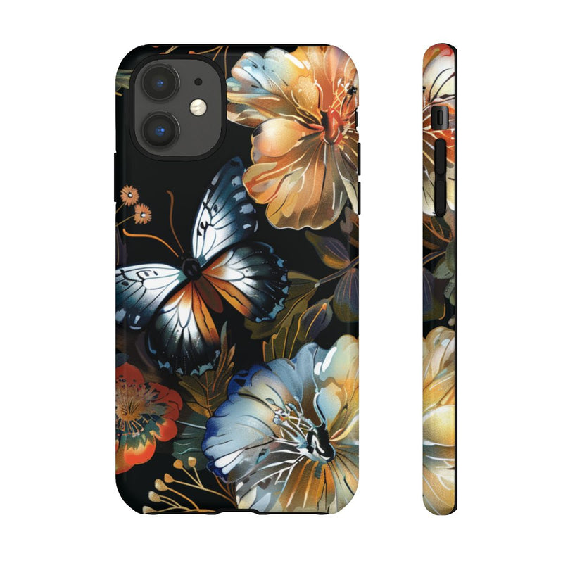 Vlinders en Bloemenpatroon op Zwart