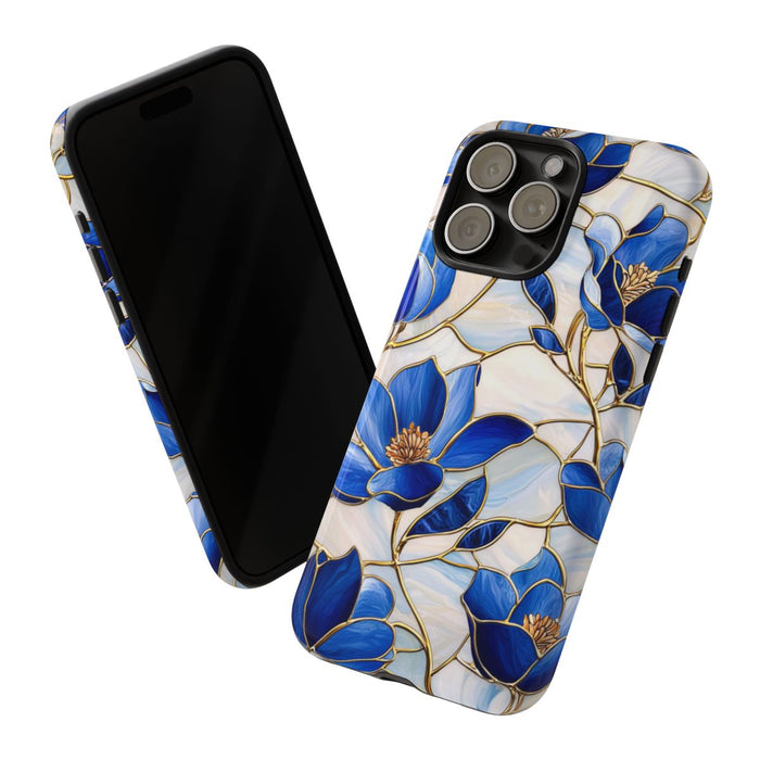 Blauw Gebloemd Glas-in-loodpatroon